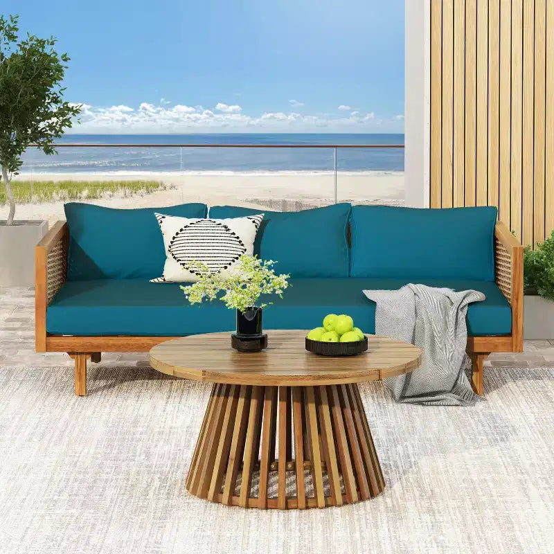 Diván de 3 plazas Pascal de Christopher Knight Home, de madera de acacia rústica tapizada, con mesa de centro