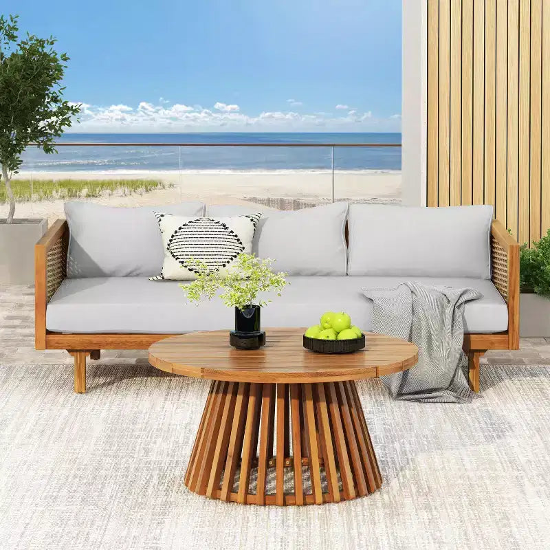 Diván de 3 plazas Pascal de Christopher Knight Home, de madera de acacia rústica tapizada, con mesa de centro