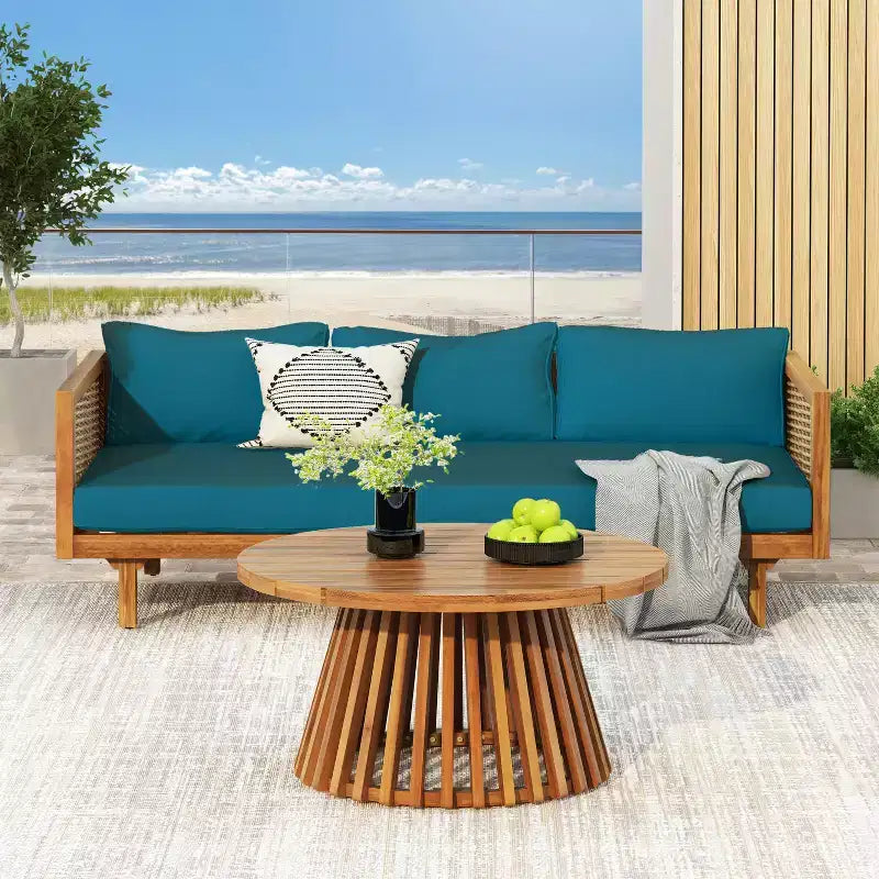 Diván de 3 plazas Pascal de Christopher Knight Home, de madera de acacia rústica tapizada, con mesa de centro