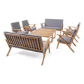 GDFStudio Manarola Outdoor Acacia Wood 8 Seater Chat Set, Teak/Dark Gray