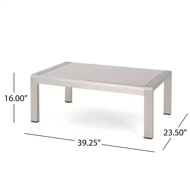 Conjunto de conversación para 7 personas Crested Bay de GDFStudio, de aluminio para exteriores y con cojines, plateado/caqui