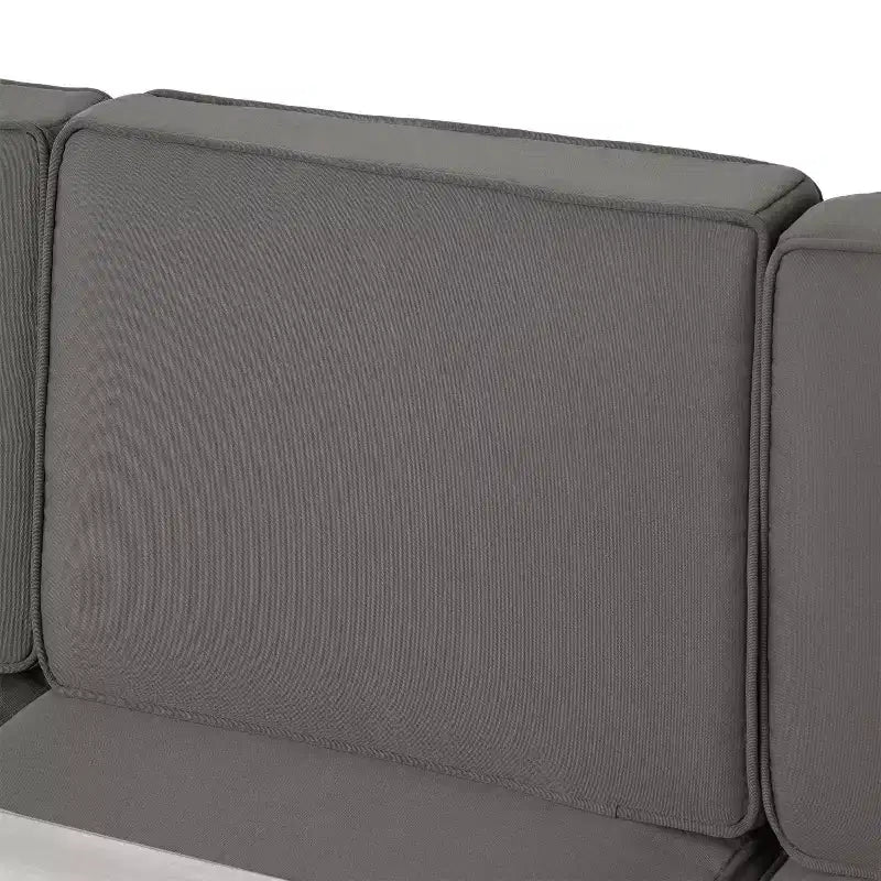Conjunto de conversación para 7 personas Crested Bay de GDFStudio, de aluminio para exteriores y con cojines, plateado/caqui