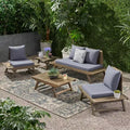 Christopher Knight Home Sedona Outdoor Acacia Wood 4 Seater Chat Set and Side Table with Cushions