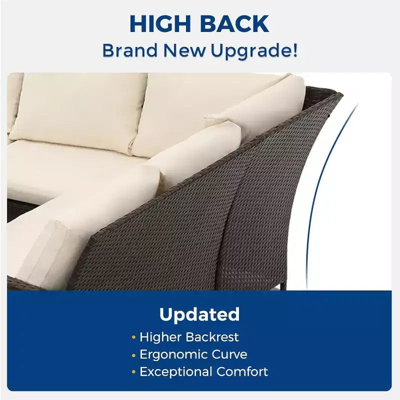 Conjunto de muebles de patio de 7 piezas Heynemo con mesa de comedor y silla, conjunto de conversación de mimbre resistente a todo tipo de clima con otomana, muebles de exterior con respaldo alto curvado