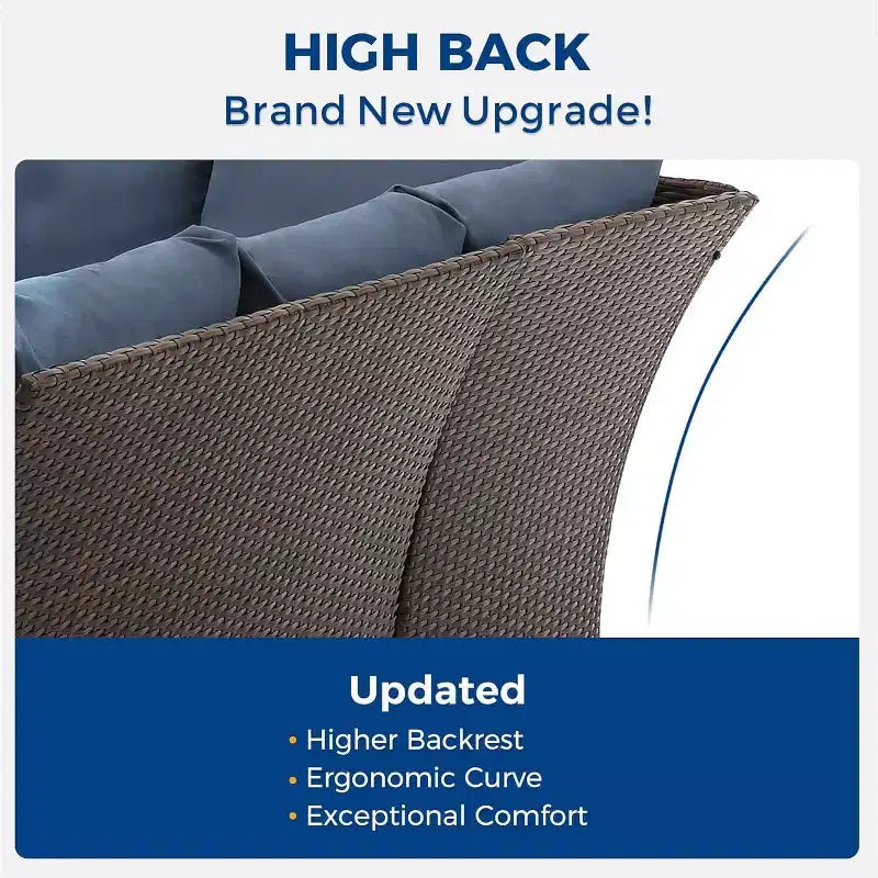 Conjunto de muebles de patio de 7 piezas Heynemo con mesa de comedor y silla, conjunto de conversación de mimbre resistente a todo tipo de clima con otomana, muebles de exterior con respaldo alto curvado