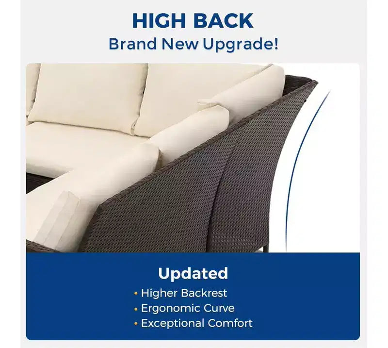Heynemo, ensemble de conversation d’extérieur 7 pièces, canapé modulable en résine tressée tout temps avec table à manger, chaise et pouf, cadre en acier