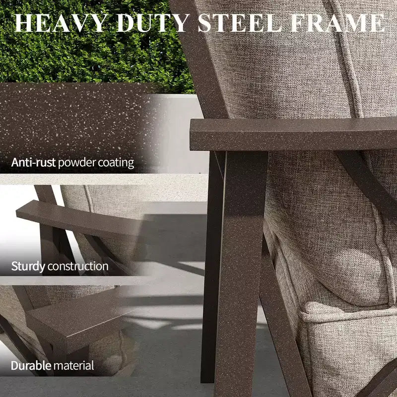 Conjunto de muebles de patio exterior HeynemoOutdoor, conjunto de conversación de patio de 5 piezas con mesa de fuego y otomanas, conjunto de muebles de metal para porche, patio trasero y jardín