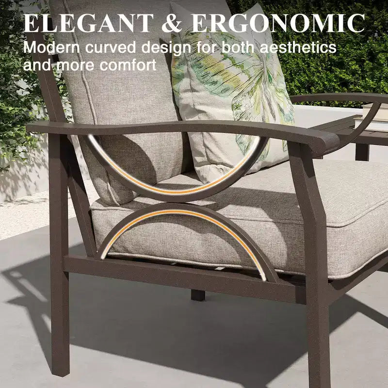 Conjunto de muebles de patio exterior HeynemoOutdoor, conjunto de conversación de patio de 5 piezas con mesa de fuego y otomanas, conjunto de muebles de metal para porche, patio trasero y jardín
