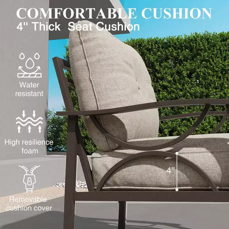 Conjunto de muebles de patio exterior HeynemoOutdoor, conjunto de conversación de patio de 5 piezas con mesa de fuego y otomanas, conjunto de muebles de metal para porche, patio trasero y jardín