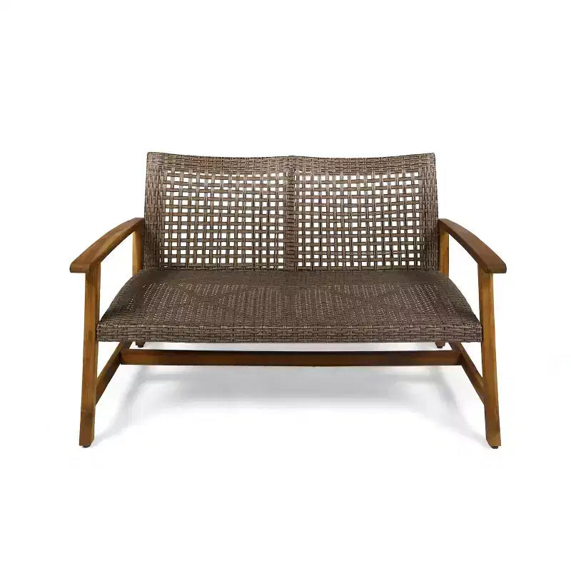Conjunto de conversación para exteriores Christopher Knight Home Hampton de madera de acacia y mimbre, de 6 plazas