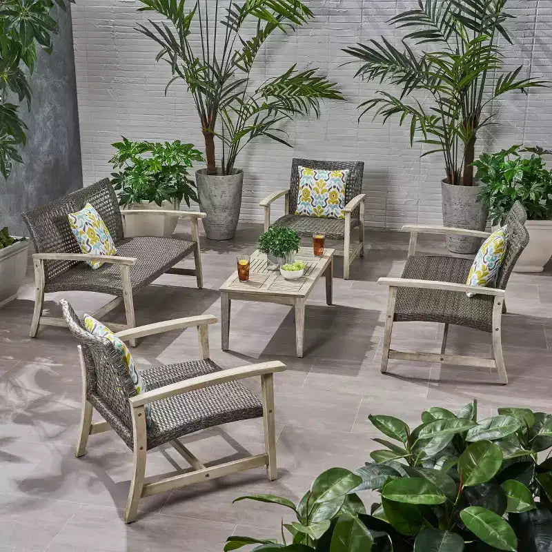Christopher Knight Home Hampton Outdoor Acacia Wood and Wicker 6 Seater Chat Set
