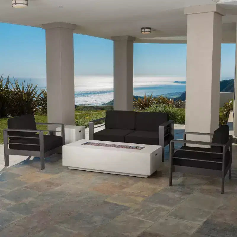 Ensemble de conversation extérieur GDFStudio Crested Bay en aluminium pour 4 personnes avec brasero gris clair