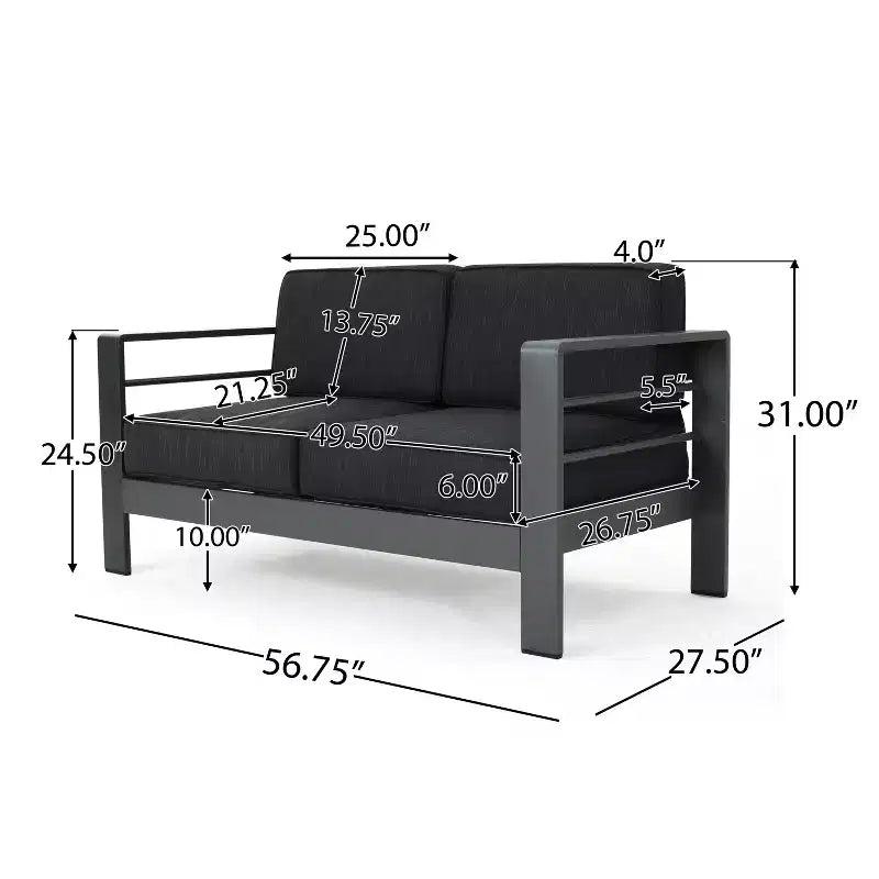 Ensemble de conversation extérieur GDFStudio Crested Bay en aluminium pour 4 personnes avec brasero gris clair