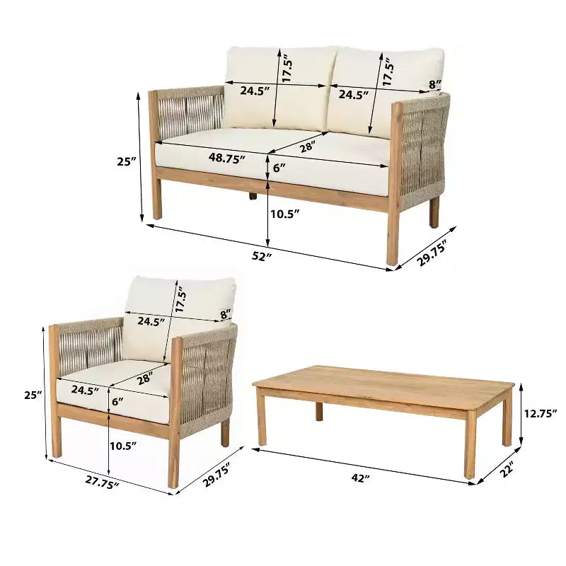 Christopher Knight Home Gillian, ensemble de sièges pour patio en bois d’acacia et tressage en corde, 4 pièces