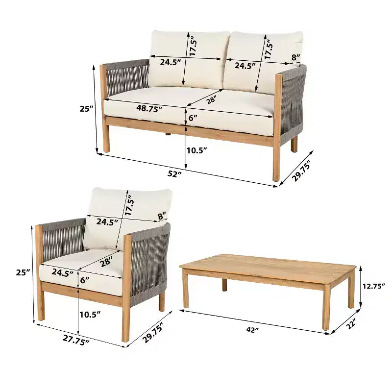 Christopher Knight Home Gillian, ensemble de sièges pour patio en bois d’acacia et tressage en corde, 4 pièces