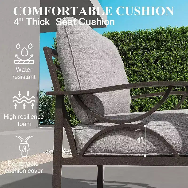 Juego de muebles para patio y exteriores Heynemo, conjunto de 5 piezas para conversar con mesa de centro, muebles metálicos para porche, patio trasero y jardín