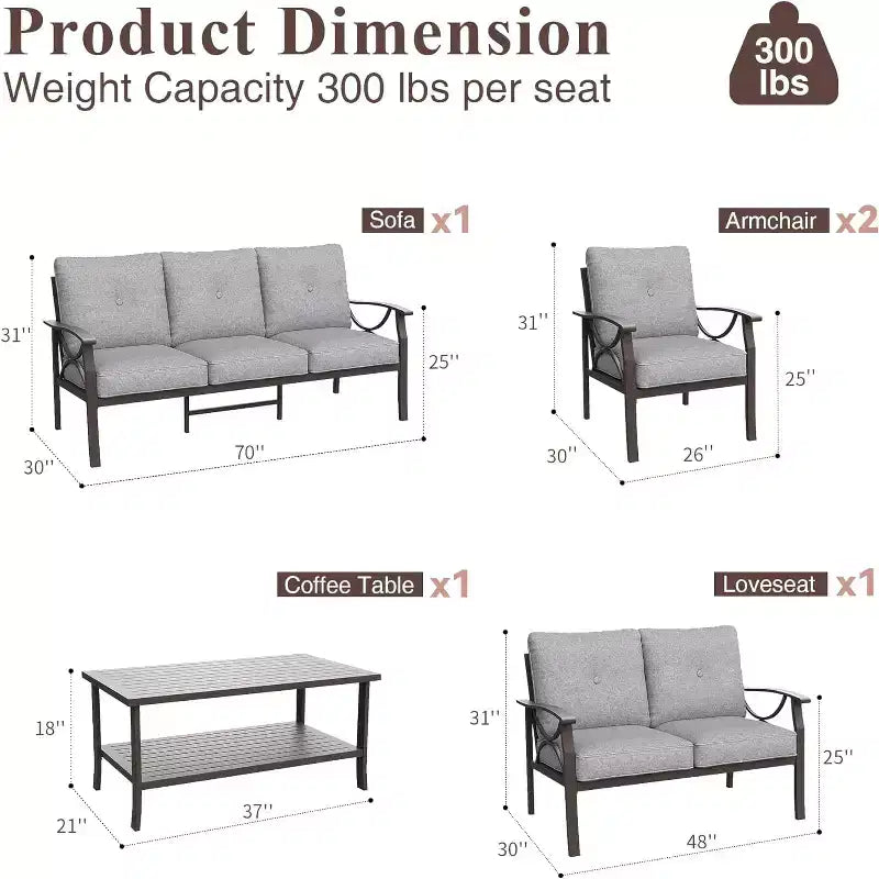 Juego de muebles para patio y exteriores Heynemo, conjunto de 5 piezas para conversar con mesa de centro, muebles metálicos para porche, patio trasero y jardín