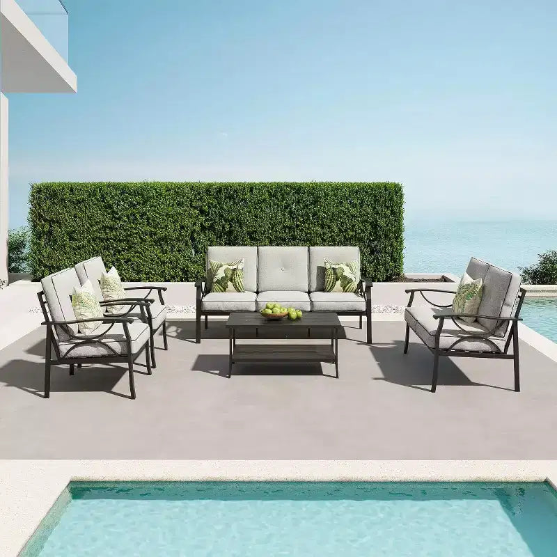 Juego de muebles para patio y exteriores Heynemo, conjunto de 5 piezas para conversar con mesa de centro, muebles metálicos para porche, patio trasero y jardín