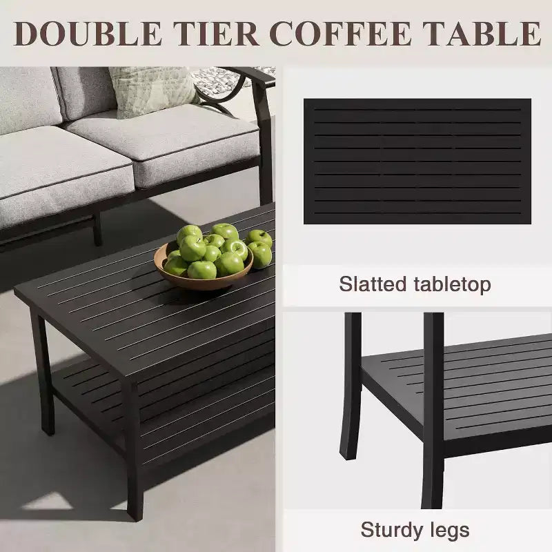 Juego de muebles para patio y exteriores Heynemo, conjunto de 5 piezas para conversar con mesa de centro, muebles metálicos para porche, patio trasero y jardín