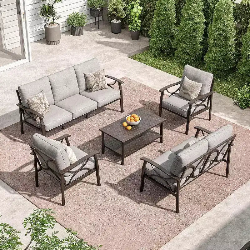 Juego de muebles para patio y exteriores Heynemo, conjunto de 5 piezas para conversar con mesa de centro, muebles metálicos para porche, patio trasero y jardín