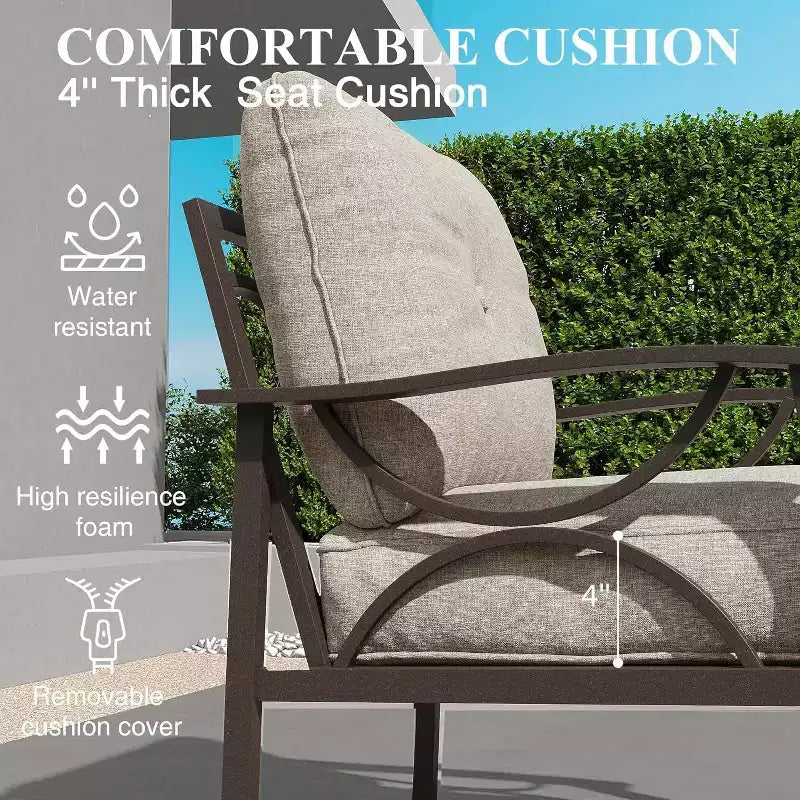 Conjunto de muebles para patio exterior Heynemo, conjunto de conversación de 8 piezas con mesa de centro, mesa auxiliar y otomanas, conjunto de muebles metálicos para porche, gris