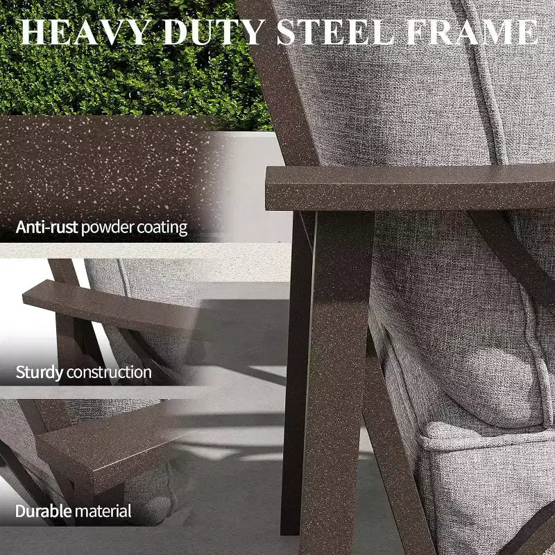 Conjunto de muebles de patio para exteriores Heynemo, conjunto de conversación para patio de 6 piezas con mesa de centro y otomanas, conjunto de muebles metálicos para porche y jardín, café