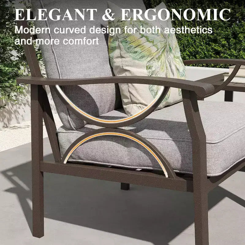 Conjunto de muebles de patio para exteriores Heynemo, conjunto de conversación para patio de 6 piezas con mesa de centro y otomanas, conjunto de muebles metálicos para porche y jardín, café