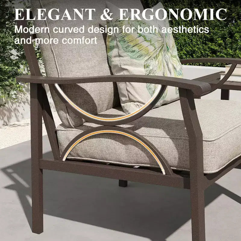 Conjunto de muebles de patio para exteriores Heynemo, conjunto de conversación para patio de 6 piezas con mesa de centro y otomanas, conjunto de muebles metálicos para porche y jardín, café