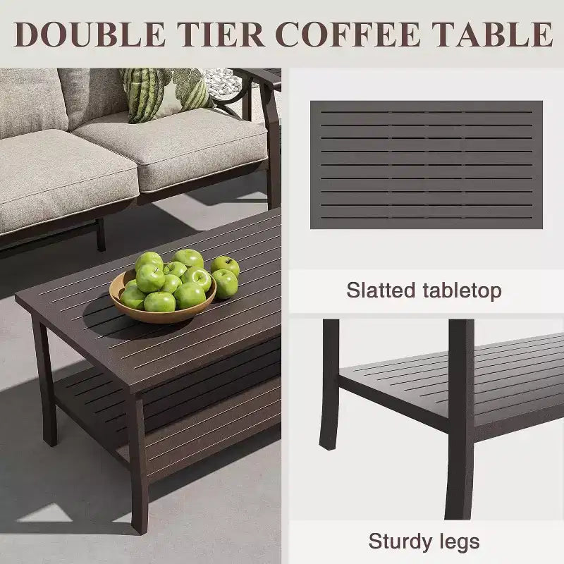 Conjunto de muebles de patio para exteriores Heynemo, conjunto de conversación para patio de 6 piezas con mesa de centro y otomanas, conjunto de muebles metálicos para porche y jardín, café