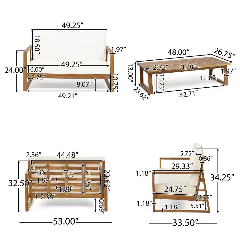Christopher Knight Home Bringier, ensemble de conversation d’extérieur pour 4 personnes en bois d’acacia avec coussins résistants à l’eau