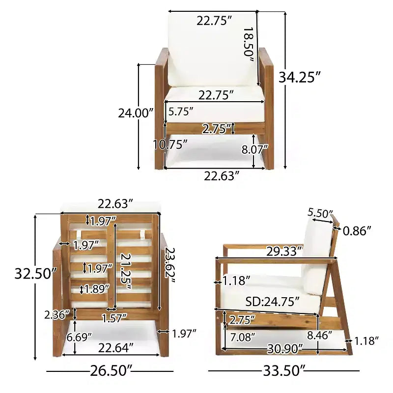 Christopher Knight Home Bringier, ensemble de conversation d’extérieur pour 4 personnes en bois d’acacia avec coussins résistants à l’eau