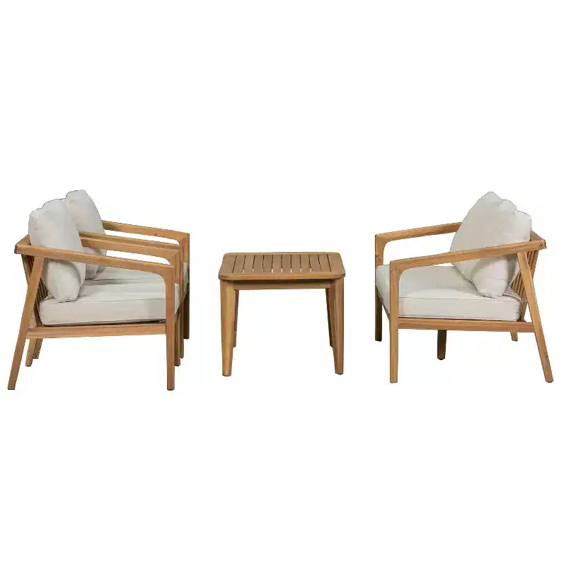 Christopher Knight Home Osborn conjunto de asientos para exteriores de 4 piezas de madera de acacia con diseño de listones y cojín, teca/beige