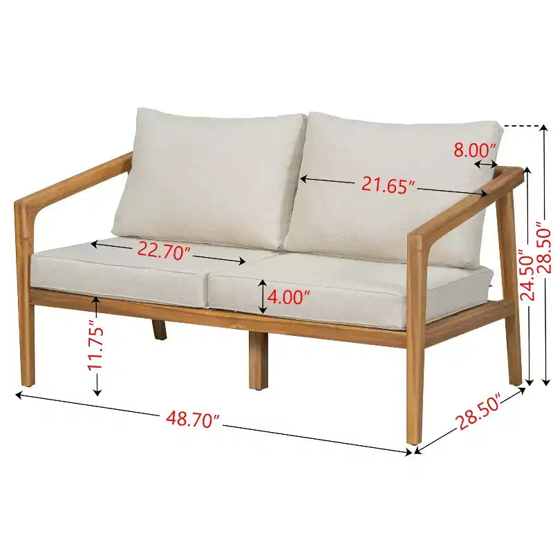 Christopher Knight Home Osborn conjunto de asientos para exteriores de 4 piezas de madera de acacia con diseño de listones y cojín, teca/beige