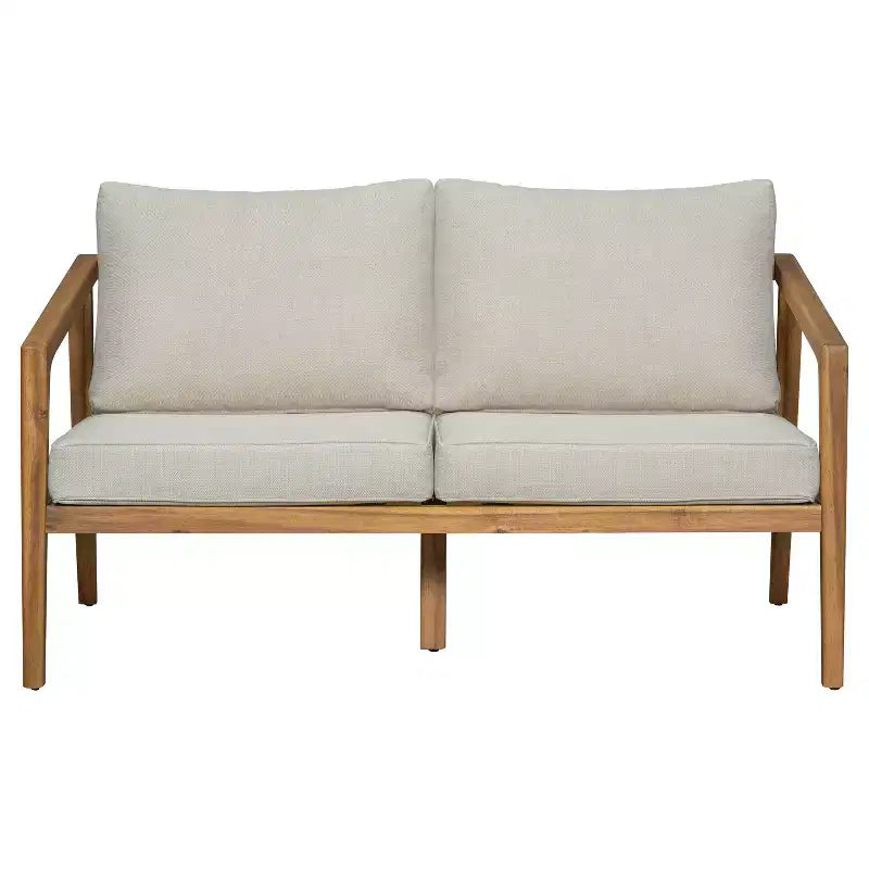 Christopher Knight Home Osborn conjunto de asientos para exteriores de 4 piezas de madera de acacia con diseño de listones y cojín, teca/beige