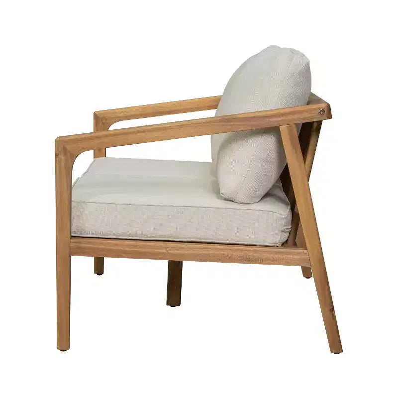 Christopher Knight Home Osborn conjunto de asientos para exteriores de 4 piezas de madera de acacia con diseño de listones y cojín, teca/beige