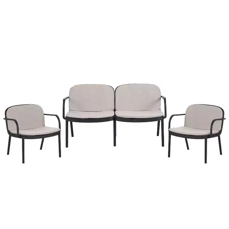 Conjunto moderno de 3 piezas para exterior Gunda de Christopher Knight Home, con sofá de dos plazas y silla tapizados en polipropileno