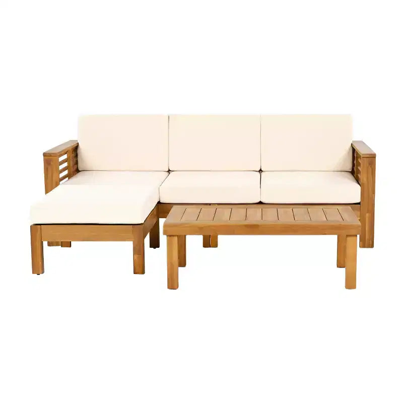 Conjunto de asientos de madera de acacia para exteriores Nolan de Christopher Knight Home, con paneles estilo persiana y cojines