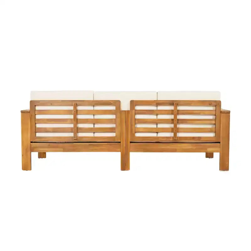 Conjunto de asientos de madera de acacia para exteriores Nolan de Christopher Knight Home, con paneles estilo persiana y cojines
