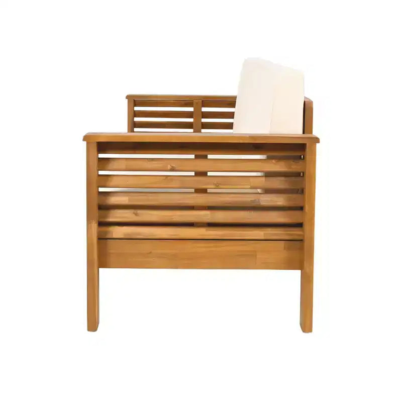 Conjunto de asientos de madera de acacia para exteriores Nolan de Christopher Knight Home, con paneles estilo persiana y cojines