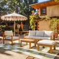 Christopher Knight Home Norman 4 Piece Outdoor Slat Design Acacia Wood Upholstered Seating Set