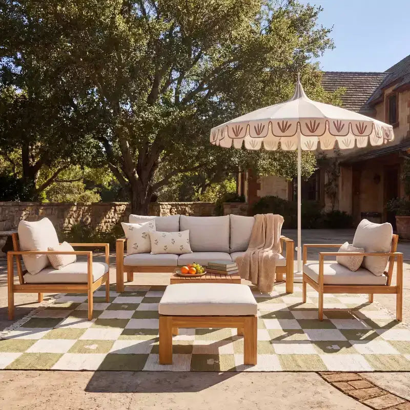 Christopher Knight Home Norman 5 Pieces Outdoor Slat Design Acacia Wood Upholstered Seating Set