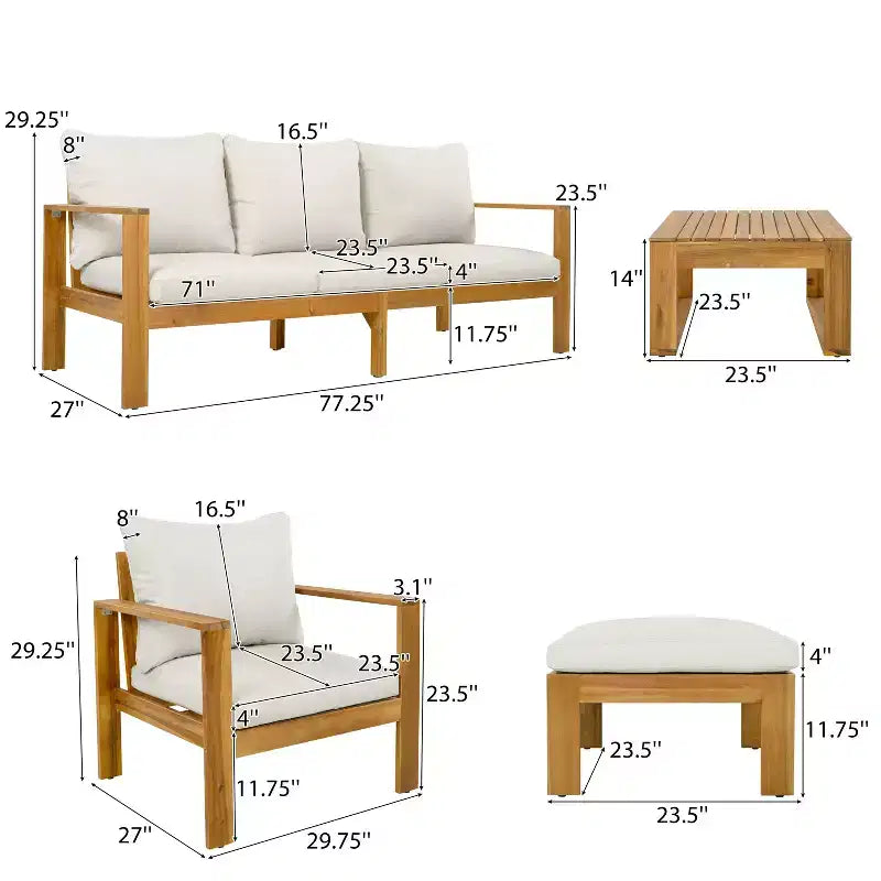 Conjunto de asientos de exterior Norman de Christopher Knight Home, de 5 piezas, con diseño de listones de madera de acacia y tapizado
