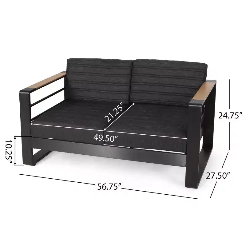 Conjunto de conversación exterior Christopher Knight Home Ostrander para 4 personas, de aluminio, con mesa con fogón, negro/gris oscuro