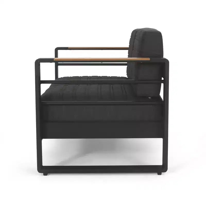 Conjunto de conversación exterior Christopher Knight Home Ostrander para 4 personas, de aluminio, con mesa con fogón, negro/gris oscuro