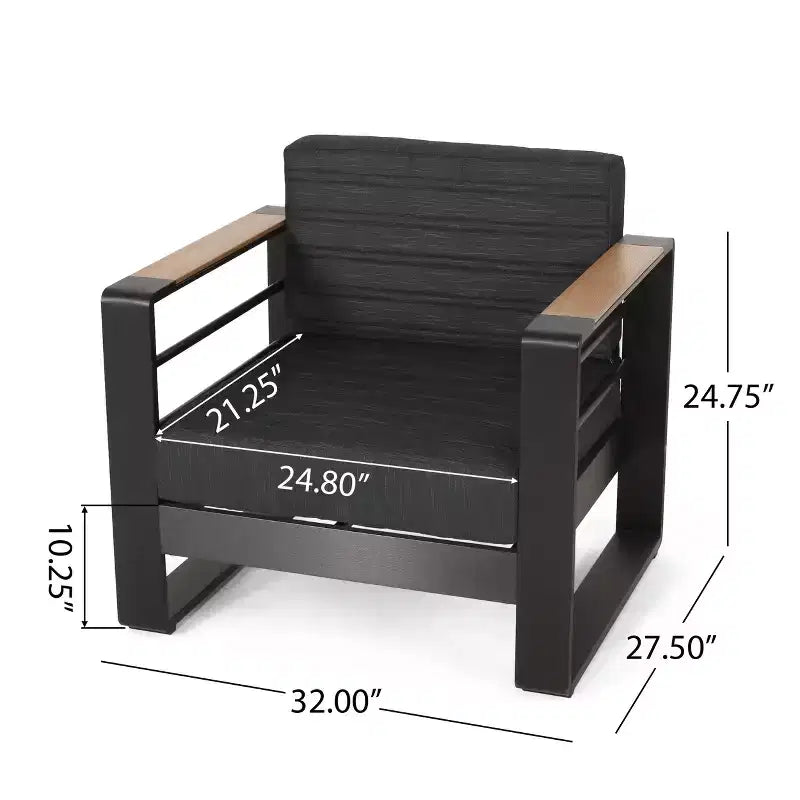 Conjunto de conversación exterior Christopher Knight Home Ostrander para 4 personas, de aluminio, con mesa con fogón, negro/gris oscuro