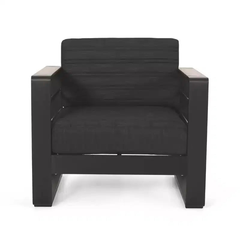 Conjunto de conversación exterior Christopher Knight Home Ostrander para 4 personas, de aluminio, con mesa con fogón, negro/gris oscuro