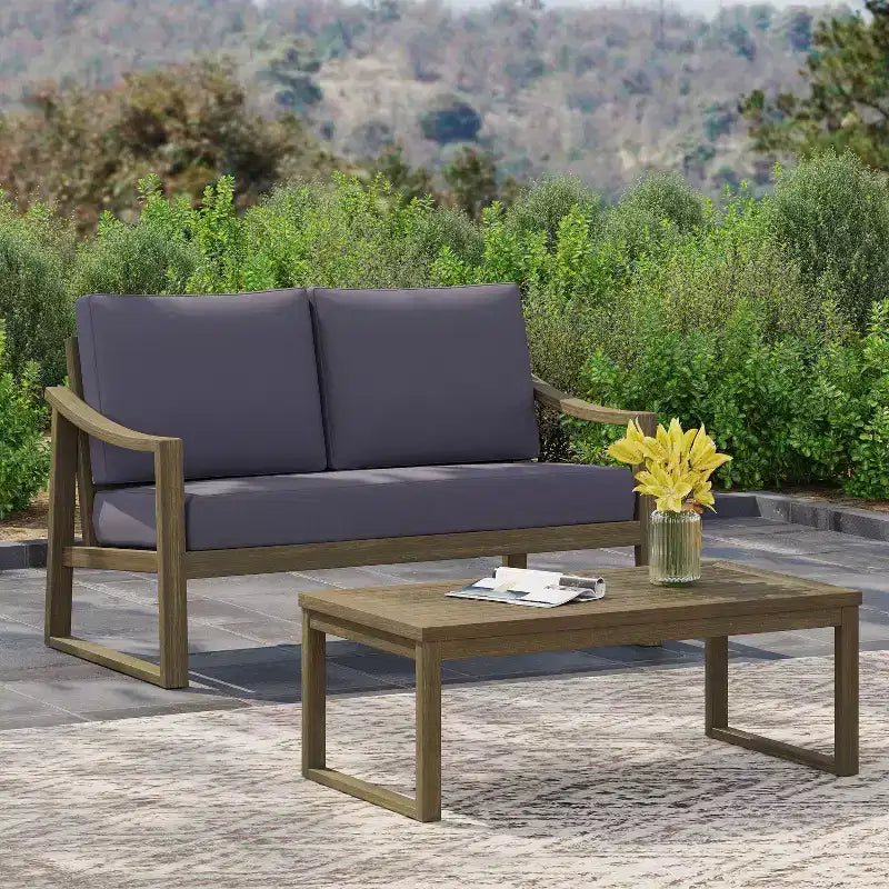 Christopher Knight Home Samwell - Ensemble d'extérieur en bois d'acacia comprenant une causeuse et une table basse avec accoudoirs inclinés