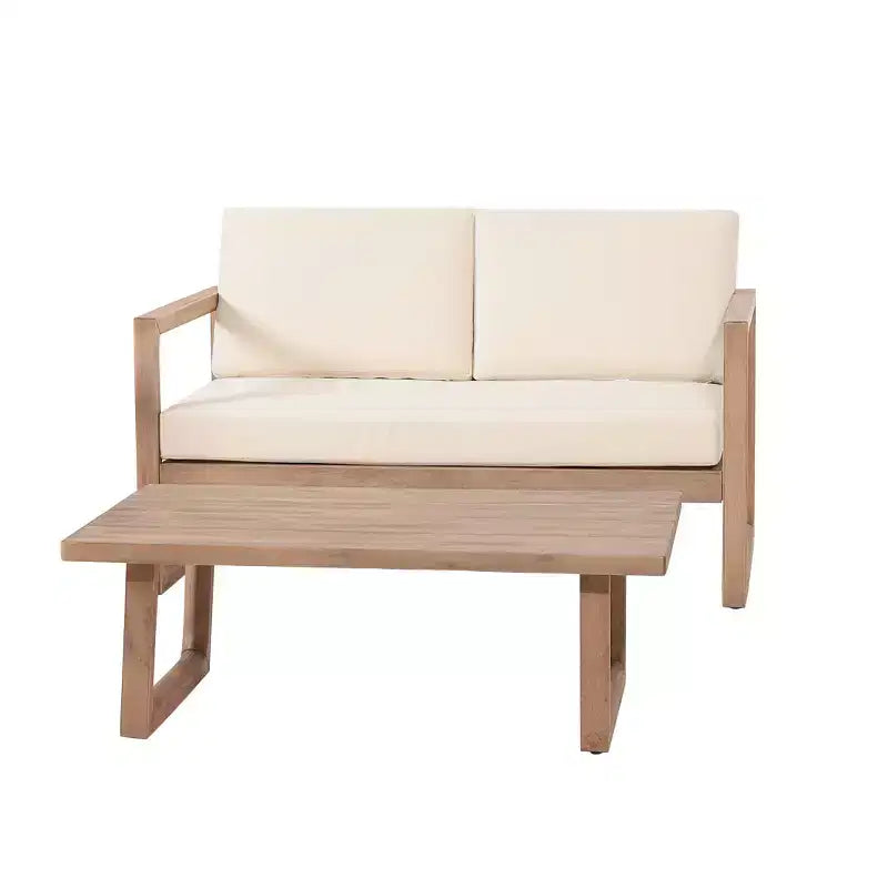 Conjunto de muebles de patio de madera de acacia, conjunto de exterior para conversar con mesa de centro y cojines suaves para jardín, porche y balcón, beige - Merax