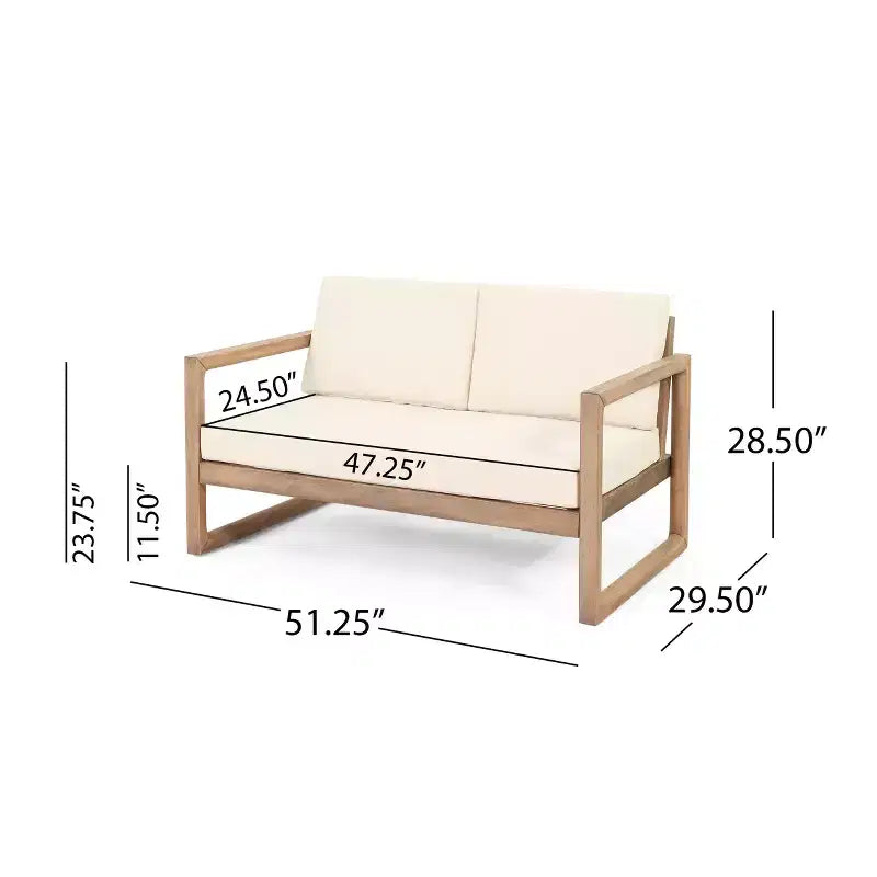 Conjunto de muebles de patio de madera de acacia, conjunto de exterior para conversar con mesa de centro y cojines suaves para jardín, porche y balcón, beige - Merax