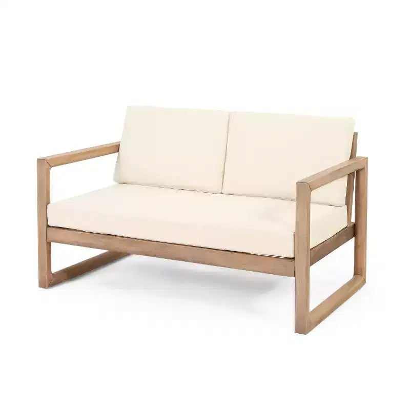 Conjunto de muebles de patio de madera de acacia, conjunto de exterior para conversar con mesa de centro y cojines suaves para jardín, porche y balcón, beige - Merax